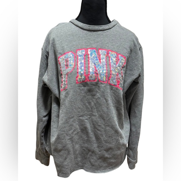 PINK Victoria's Secret Tops - PINK Victoria's Secret sequin Sweatshirt in Gray and Pink